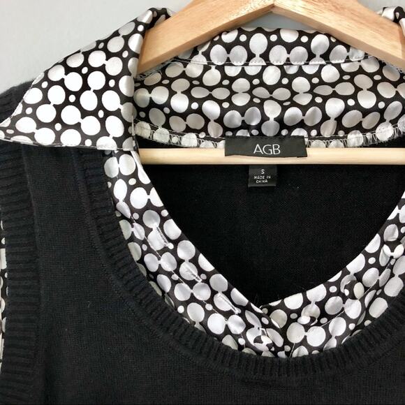 AGB Layered Black sweater polka dot satin top size small - Picture 7 of 10